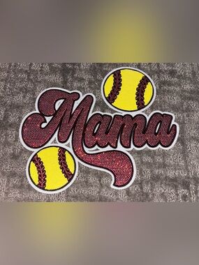 Embellished 'Mama' Patch with Softball Motif - Red and Yellow
